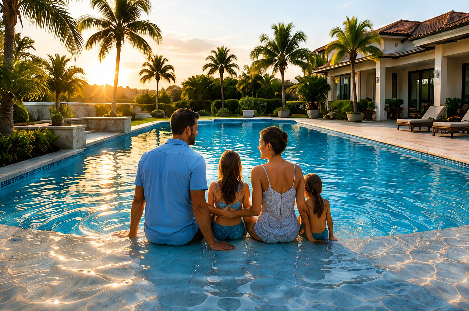 Family enjoying their pool