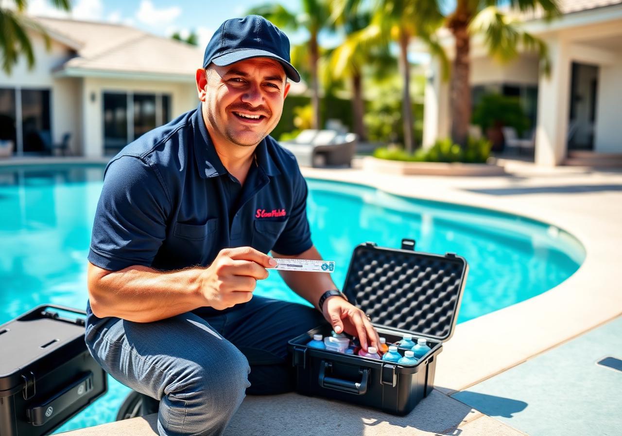 Sundown pool technician testing water